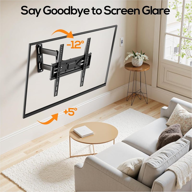 IWORKBOARD 40 43 50 55 inch Full Motion Corner TV Wall Mount for Most 32-65 inch Flat & Curved TVs, Articulating Swivel & Tilt TV Mount Bracket, up to 80 lbs,VESA 400x400mm, Single Stud Perfect Center - Image 3